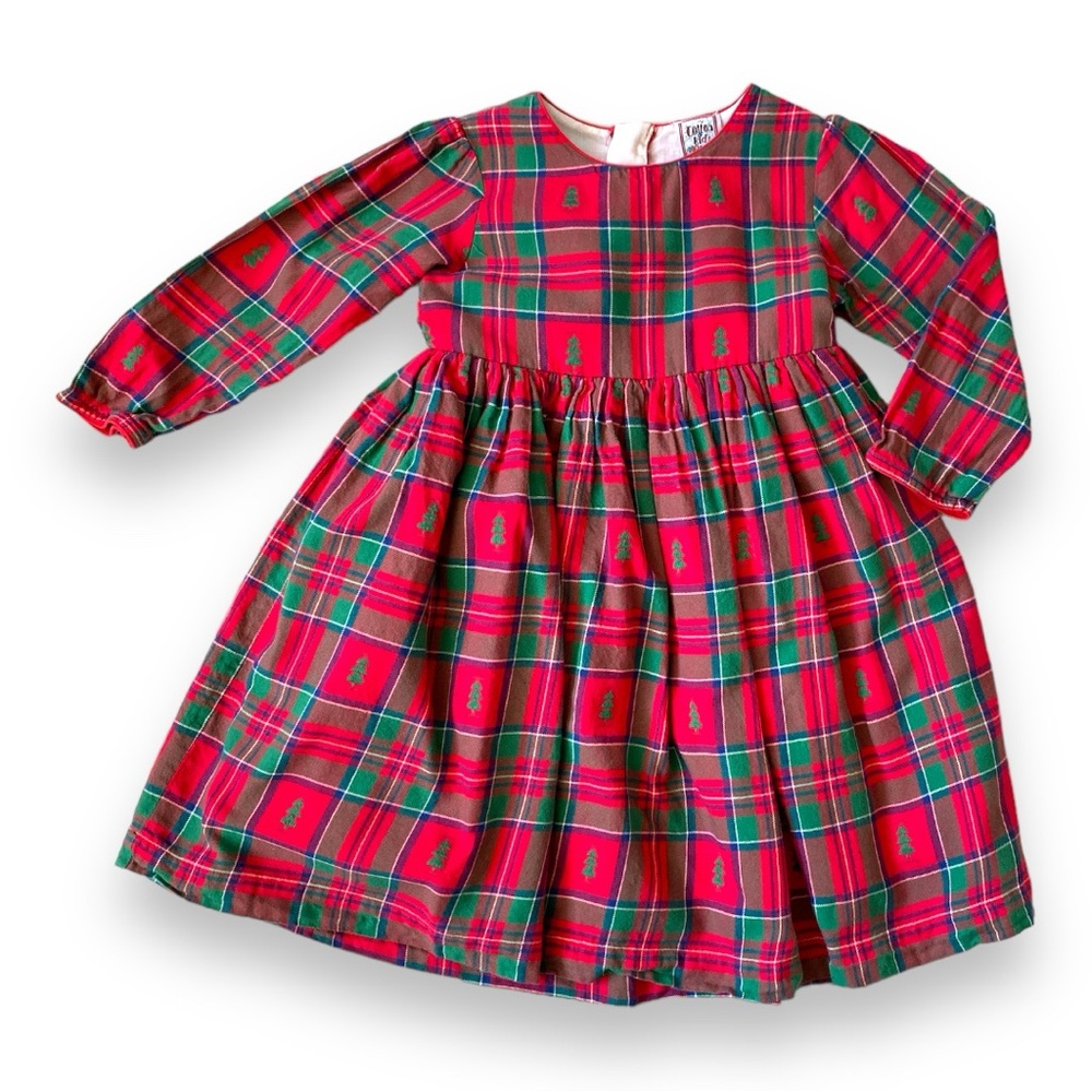 VINTAGE 80s 90s Dress Holiday Party Winter Red Green Gingham Cotton Skirt 4 4T